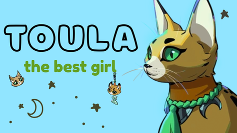Toula a wild cat character from the game Hades 2 with the tex Toula the best girl