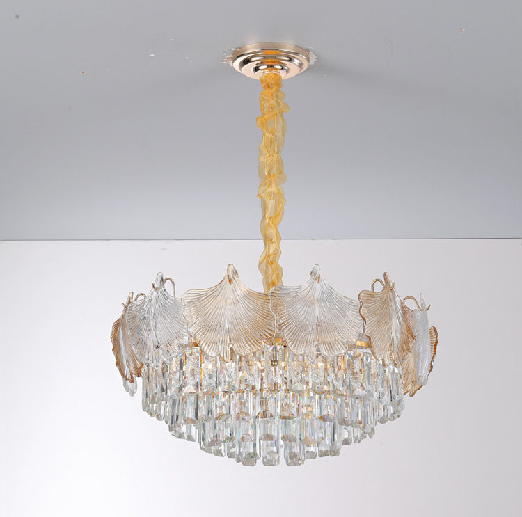 الصورة المصغرة: Modern Crystal Ginkgo Leaf Chandelier - Luxury Gold Lighting Fixture 3