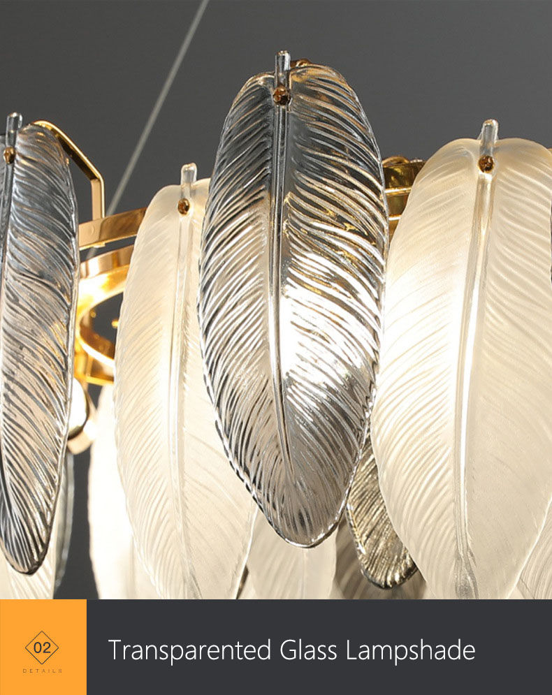 الصورة المصغرة: Modern Feather Glass Chandelier - Luxury Crystal Pendant Light Detail 2