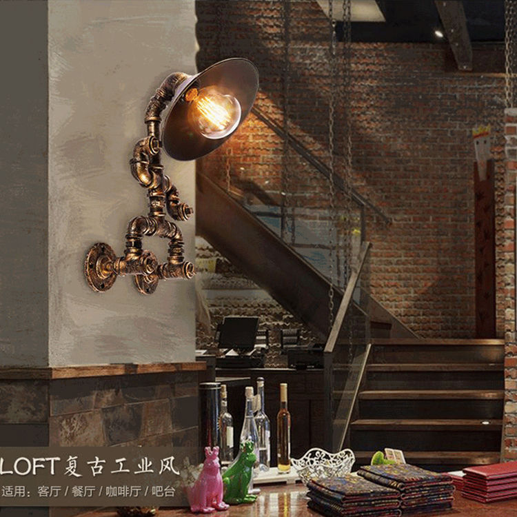 الصورة المصغرة: Retro Metal Pipe Sconce Antique Edison Fixture Loft Style Application 4