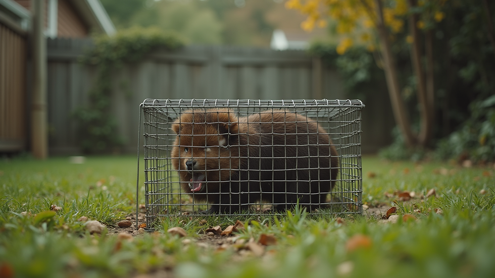 Close-up view of a humane animal trap set in a backyard