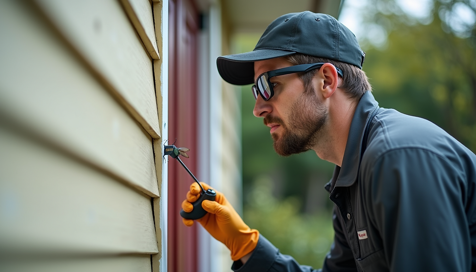 Green Team Pest technician treating the exterior of a home for pests in Pasadena