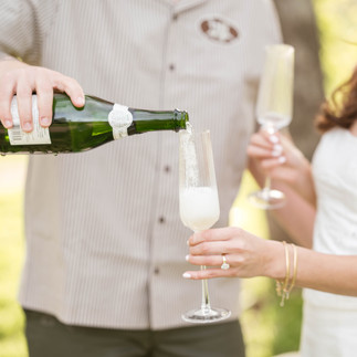 Couple pours champagne into glasses