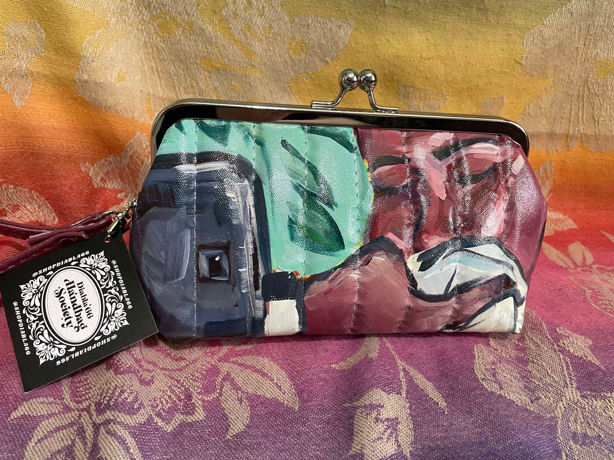 Mini Kisslock Scrap Painting Clutch (Purple)