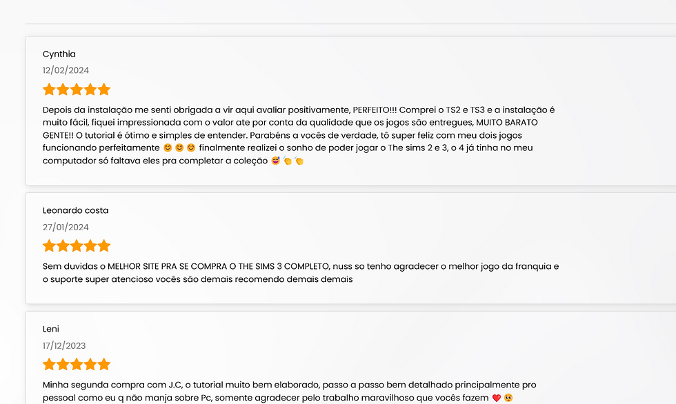 Avaliação de clientes da JC Store - The Sims 3