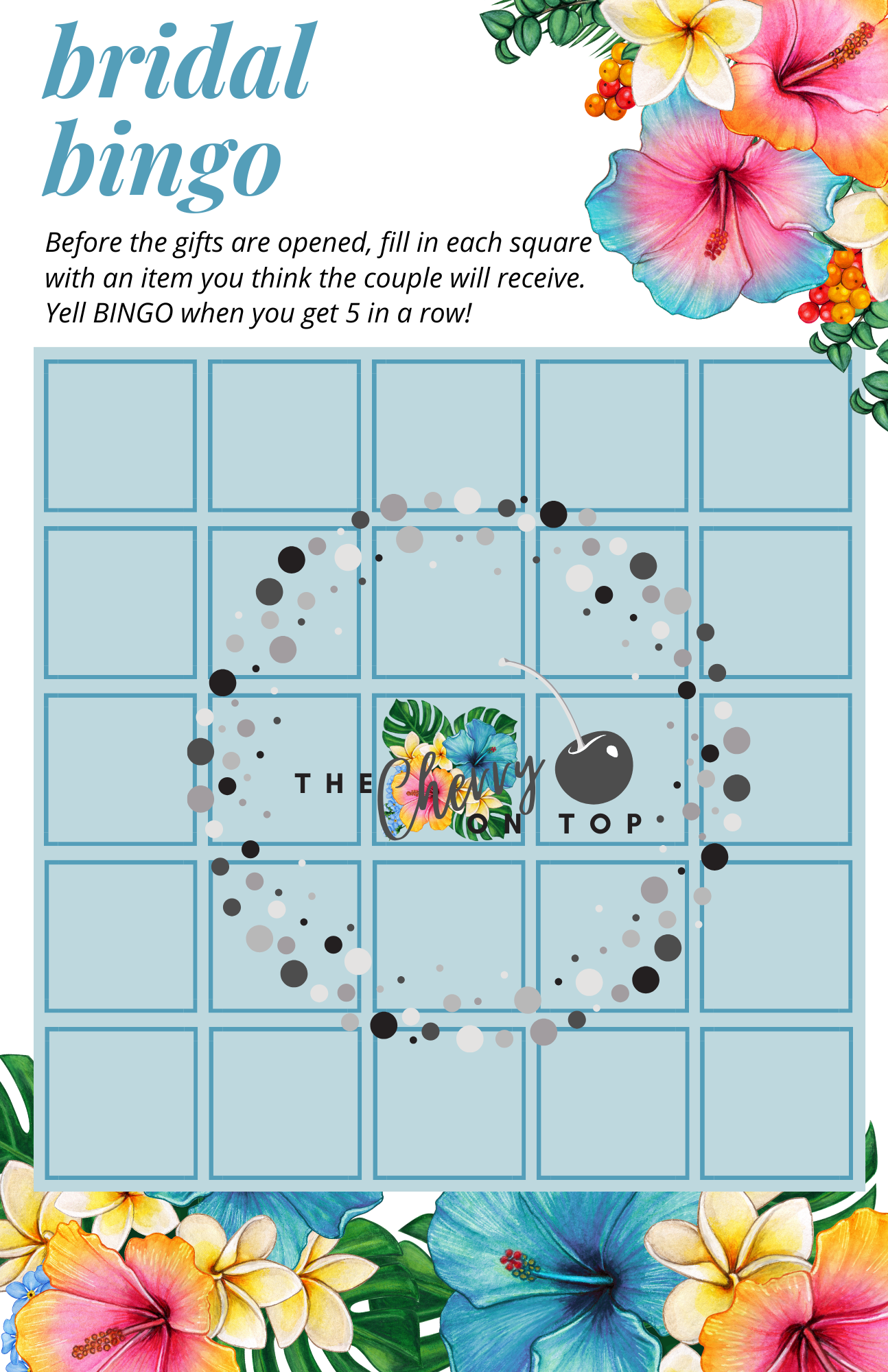 Colorful Hawaiian Florals- bridal bingo