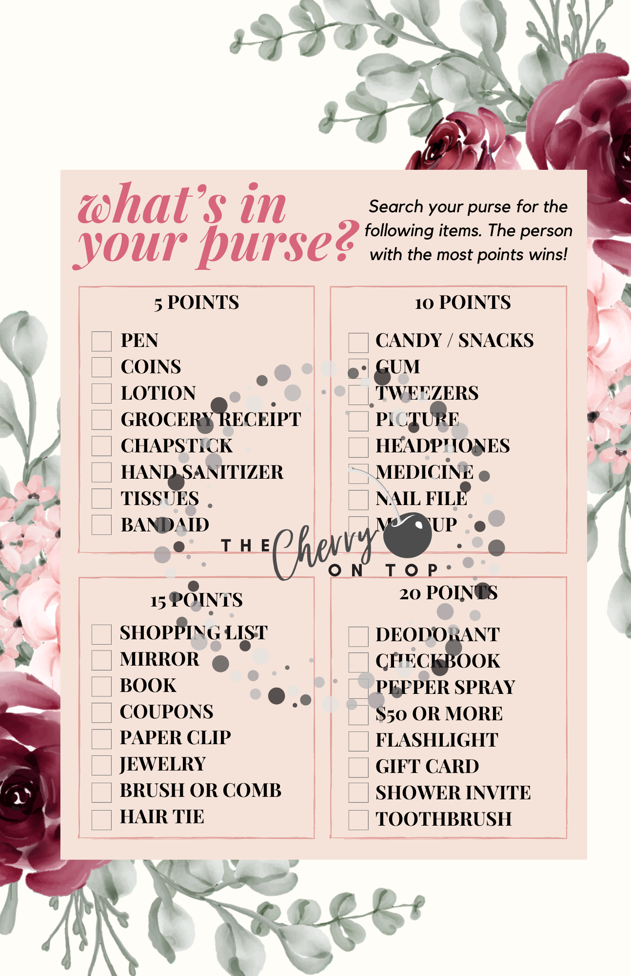 Wine and Pink florals - what's in your purse