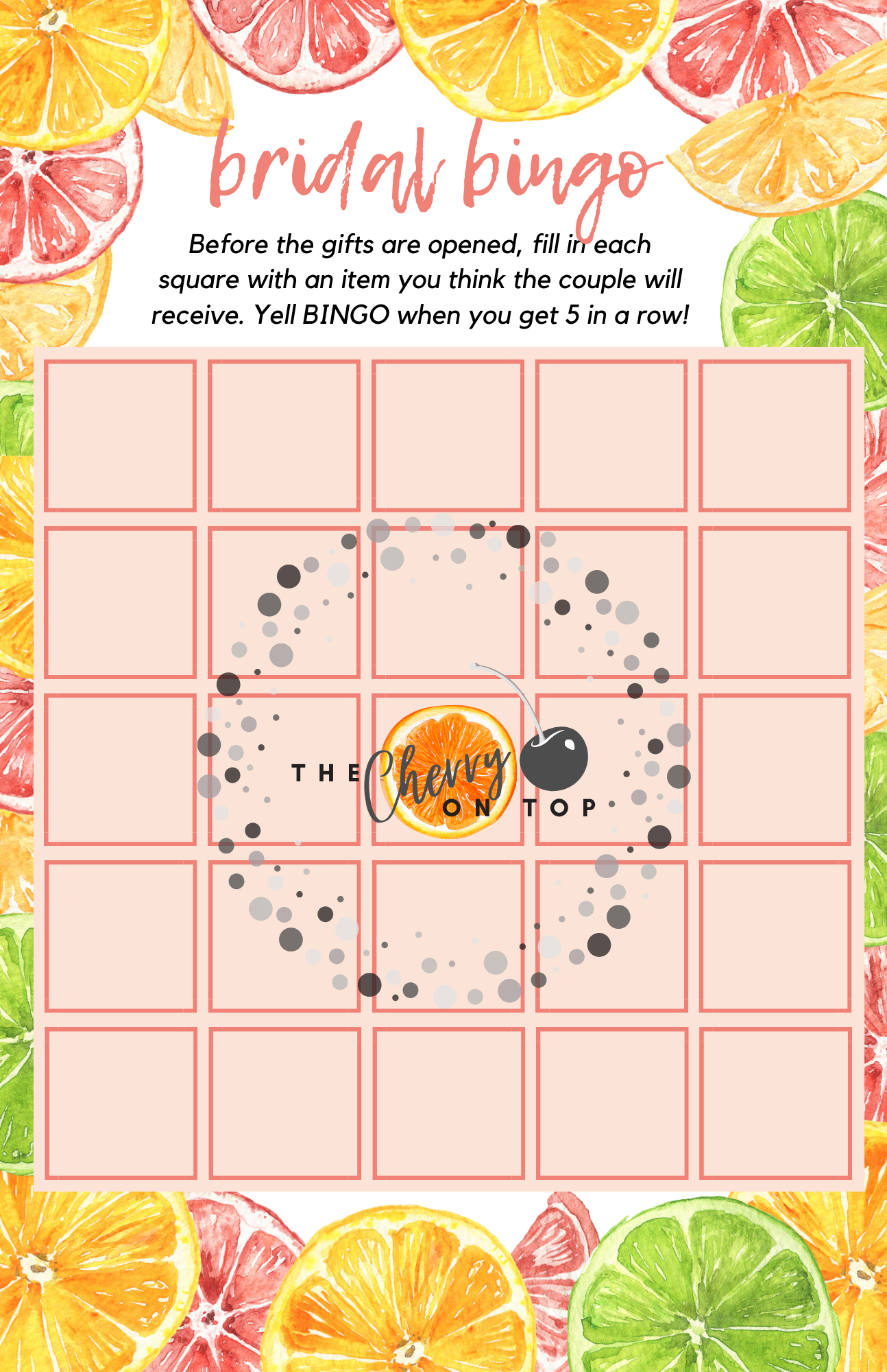 Colored citrus - bridal bingo