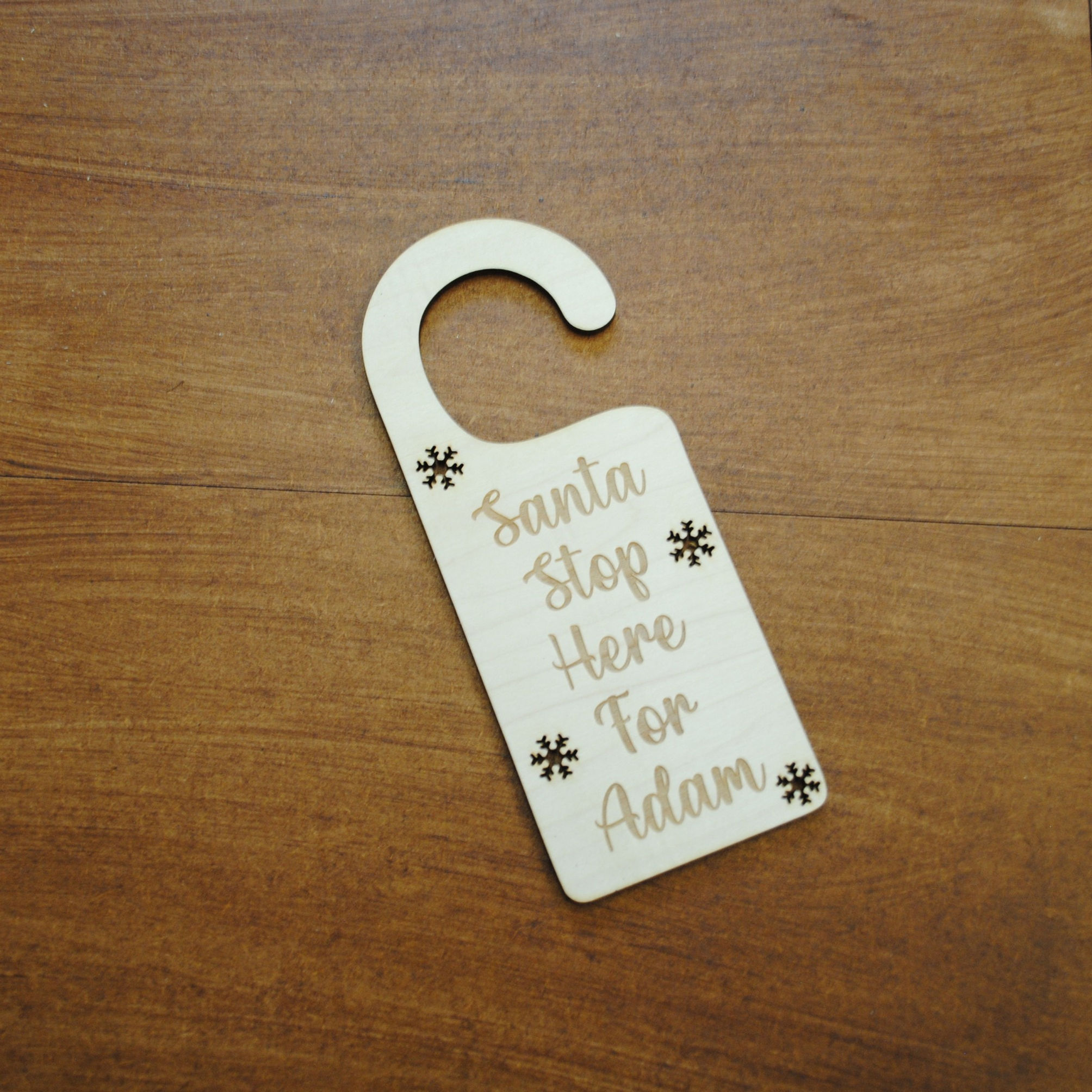 Personalised wooden, Santa stop here door hanger, main view