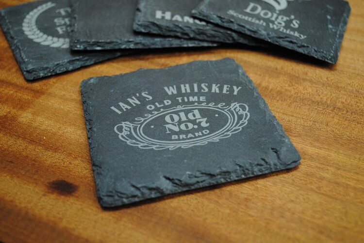 Thumbnail: Personalised Slate Coaster - Tennessee Whiskey angled view slates in background