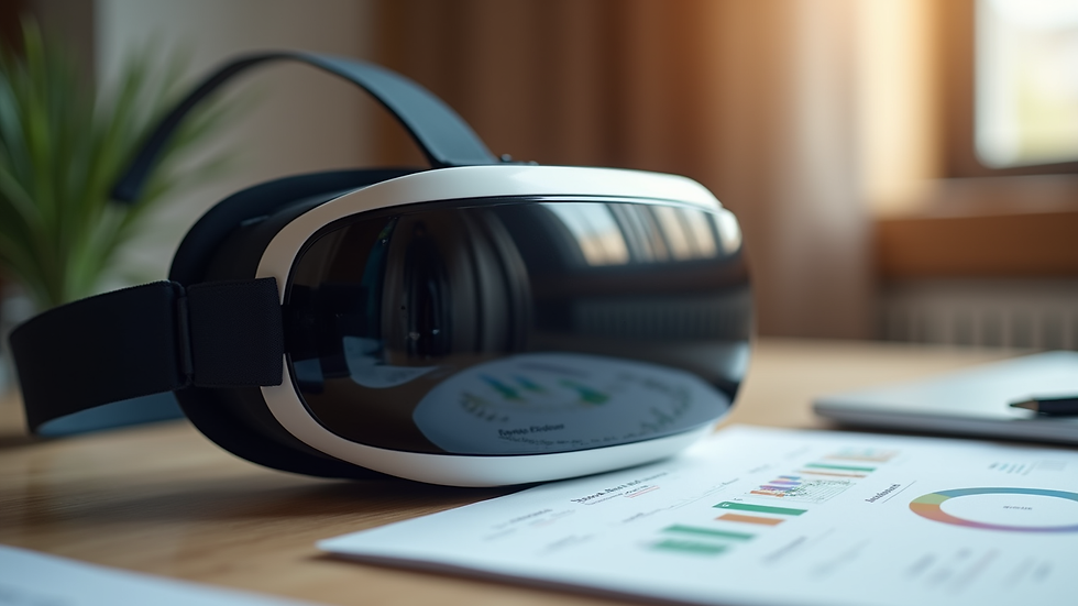Close-up of VR headset on a desk with coaching materials
