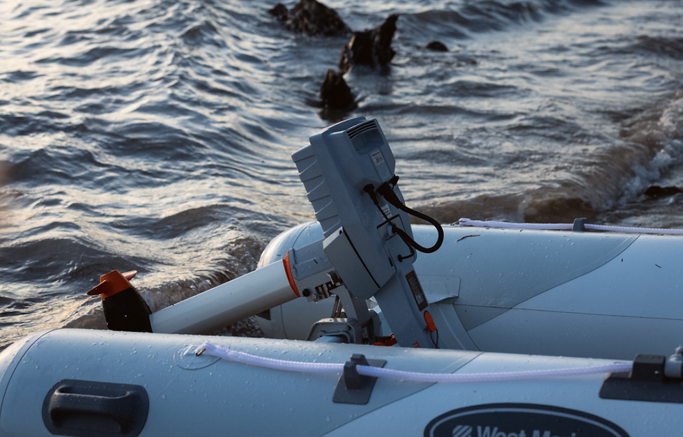 Torqueedo electric outboard engine on electric boat