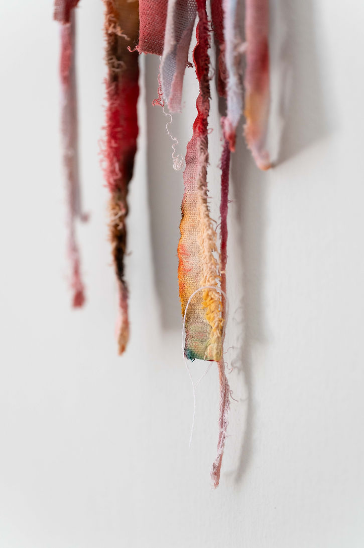 Close-up of a sculptural painting created with stitched, dyed and rearranged family fabrics from the series ‘S'è fatto nero e