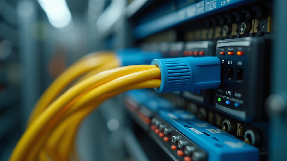 Close-up view of a fiber-optic cable installation process
