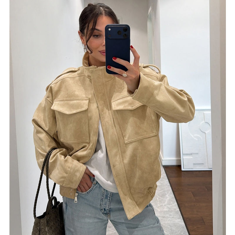 Harlow Oversized Suede Bomber Jacket