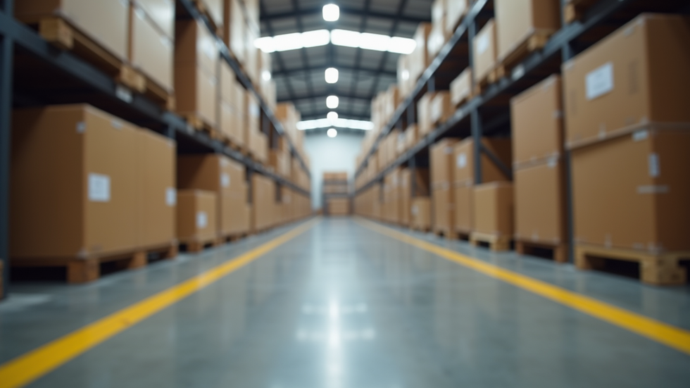 Close-up view of a logistics warehouse with organized shipping containers
