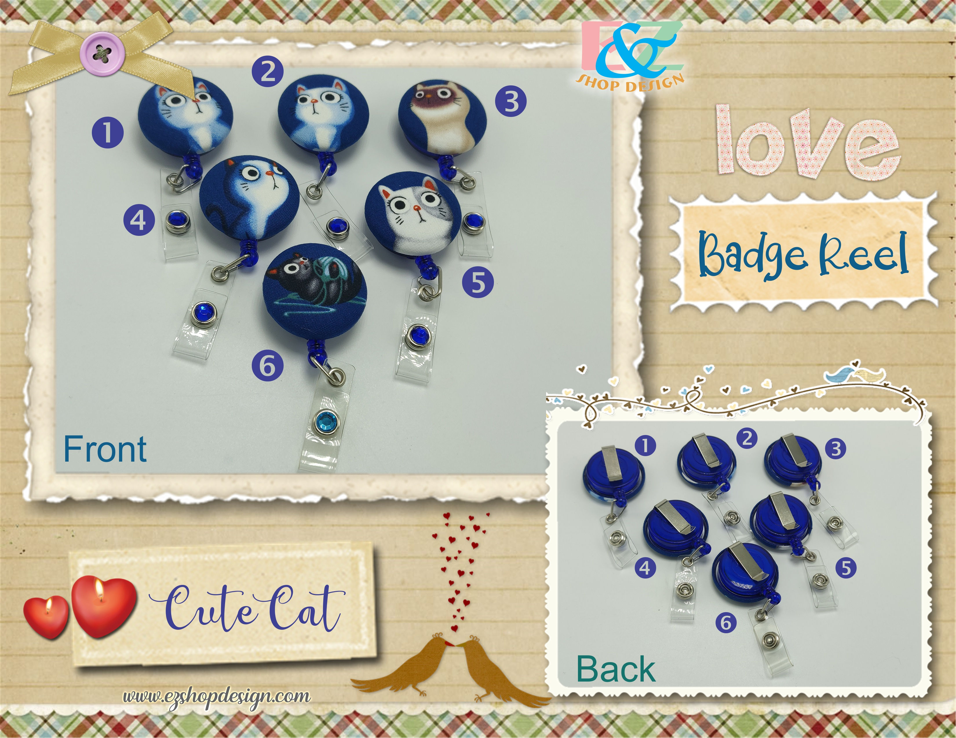 Retractable Badge Reel Belt Clip ID Holder | Metal Swivel Clasp | Cute Cat