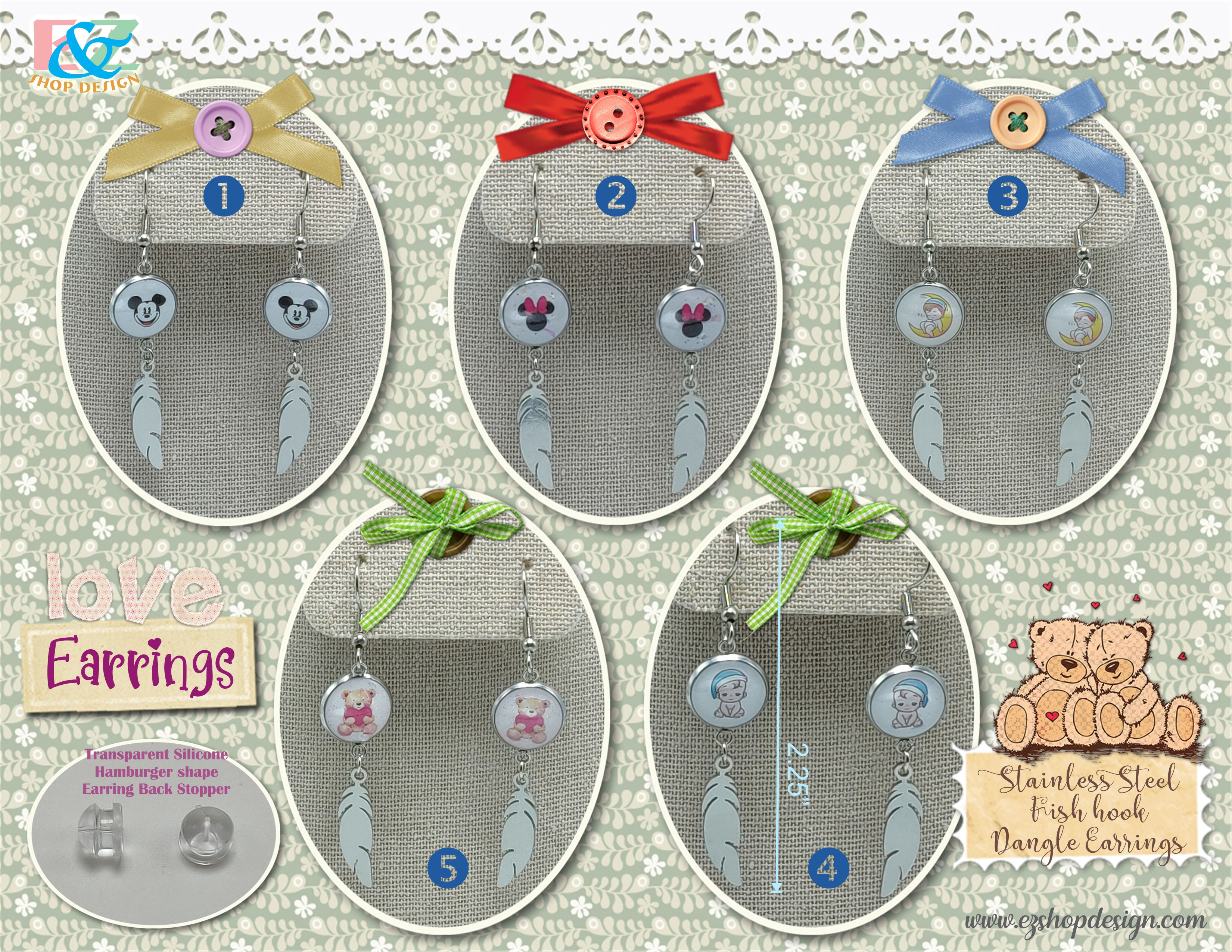 Stainless Steel Dangle Earrings | Feather Charm | FREE Earring Back Stoppers