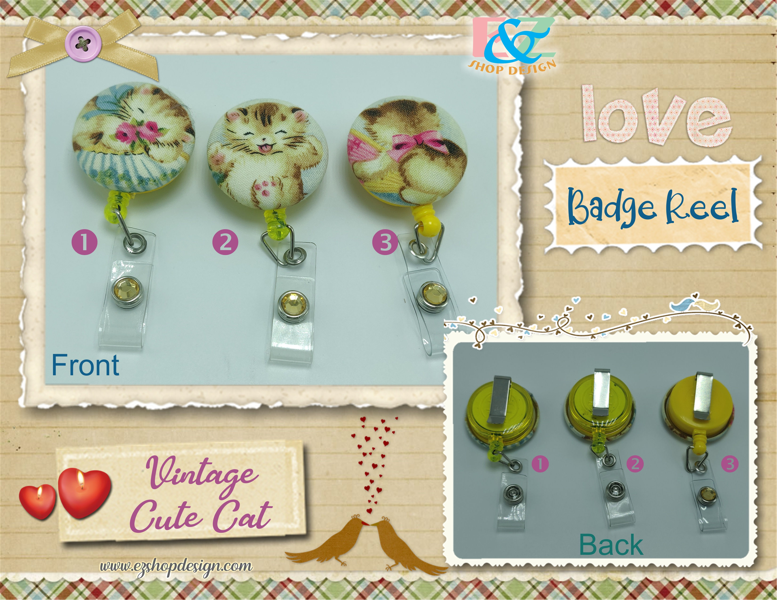 Retractable Badge Reel Belt Clip ID Holder | Metal Swivel Clasp | Cute Cat