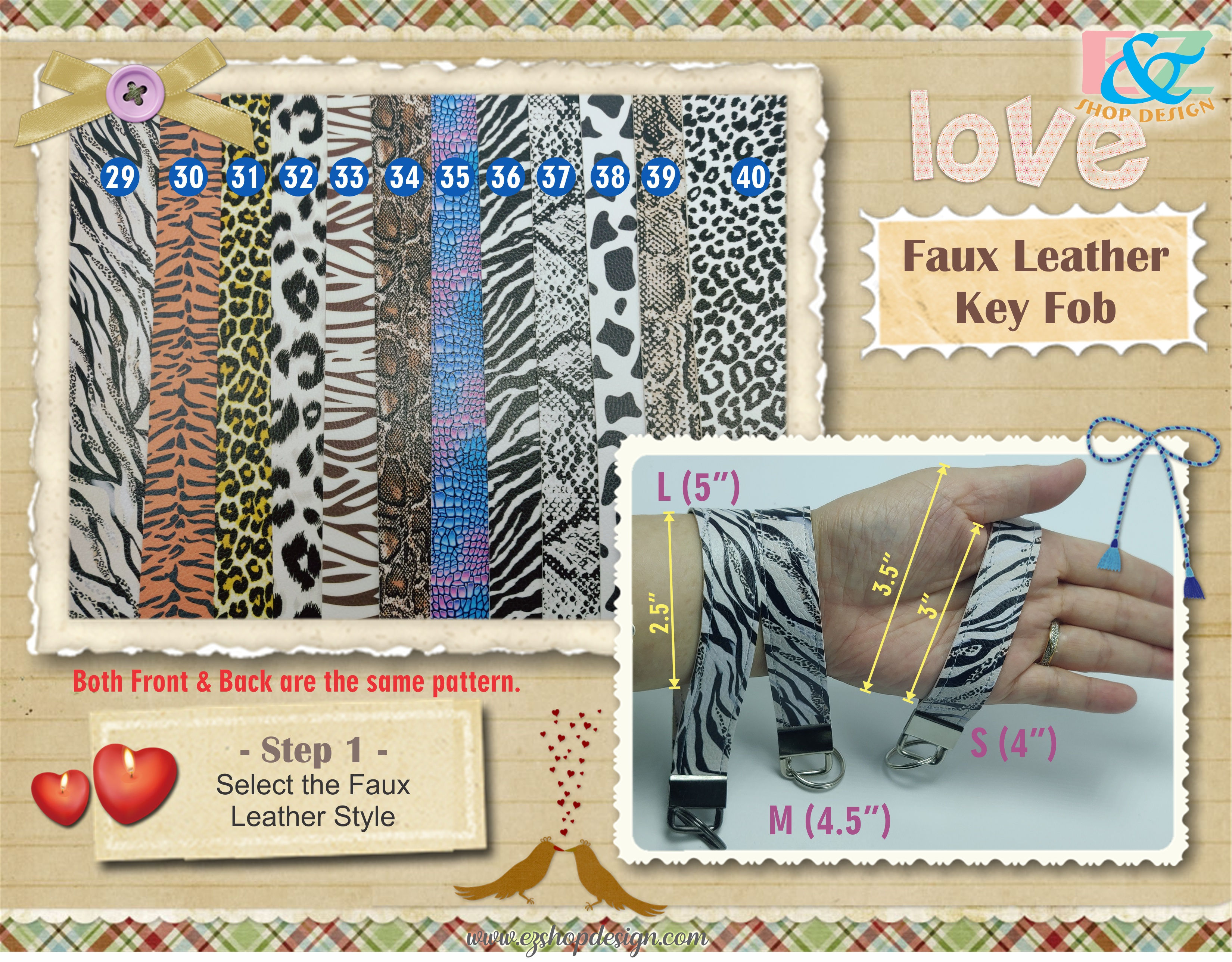 Custom Made Wristlet Double Layered Faux Leather Key Fob - Ring/Clip on Keychain