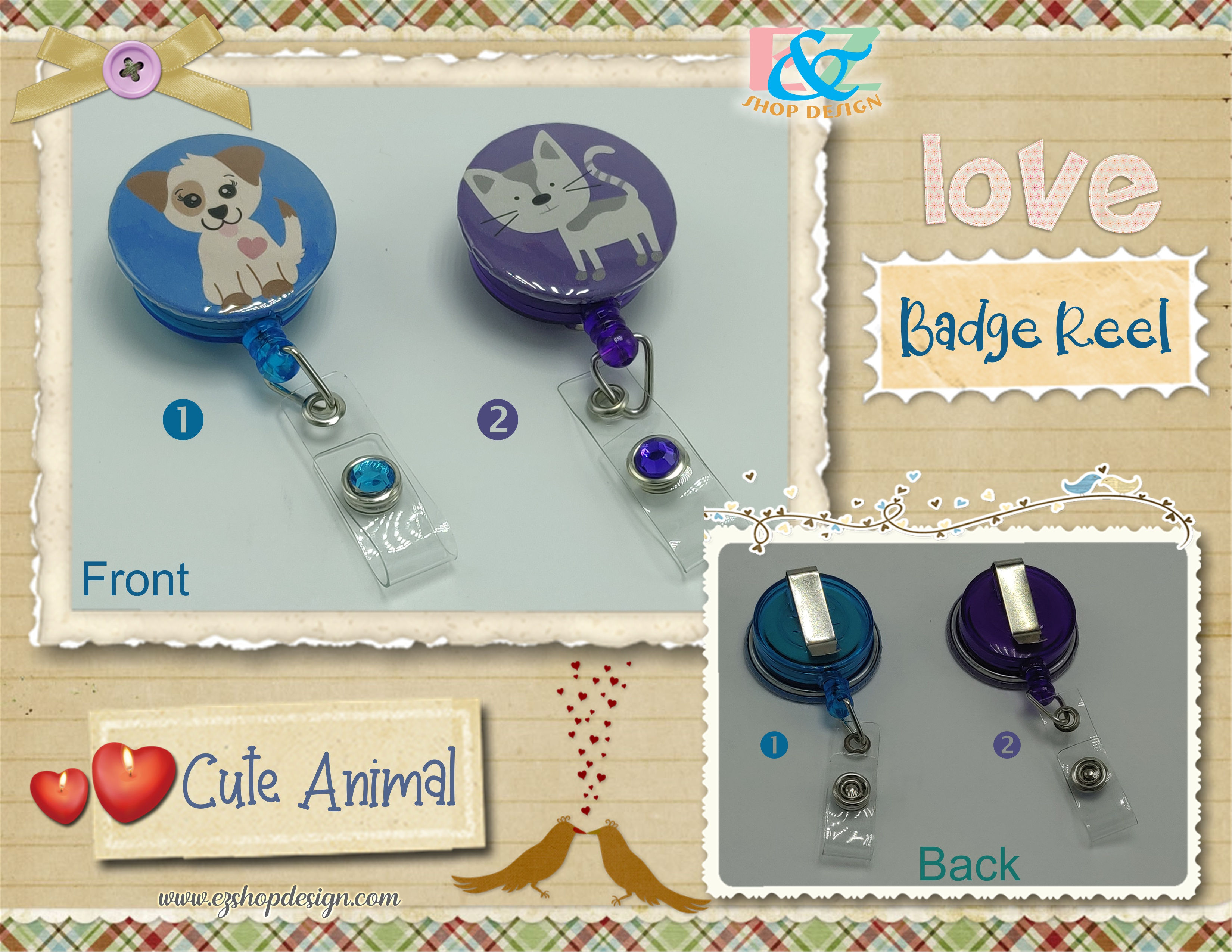 Retractable Badge Reel Belt Clip ID Holder | Metal Swivel Clasp | Cute Animal