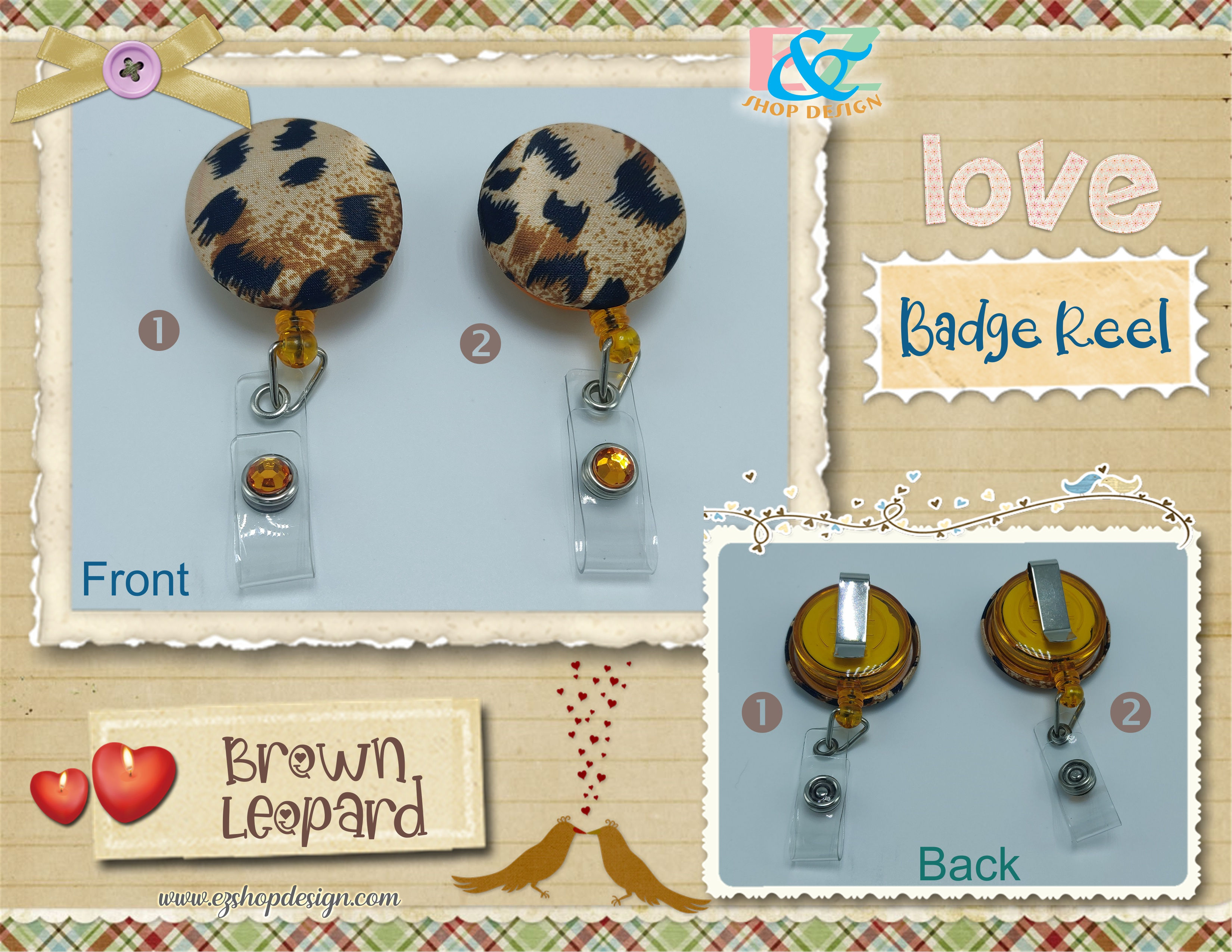 Retractable Badge Reel Belt Clip ID Holder | Metal Swivel Clasp | Brown Leopard