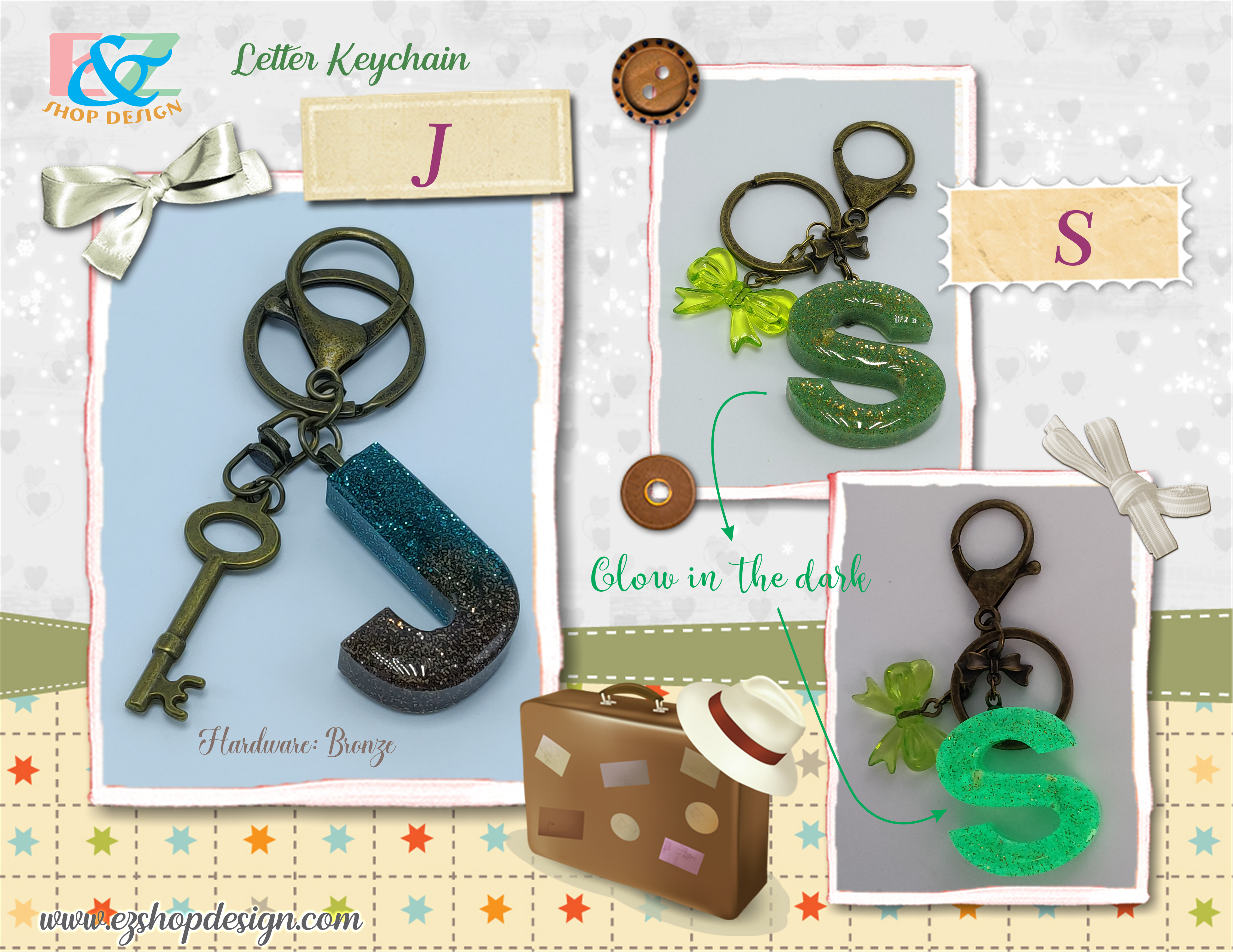 Alphabet/Letter/Initial keychain, Metal Clasp Swivel Trigger (Bronze)