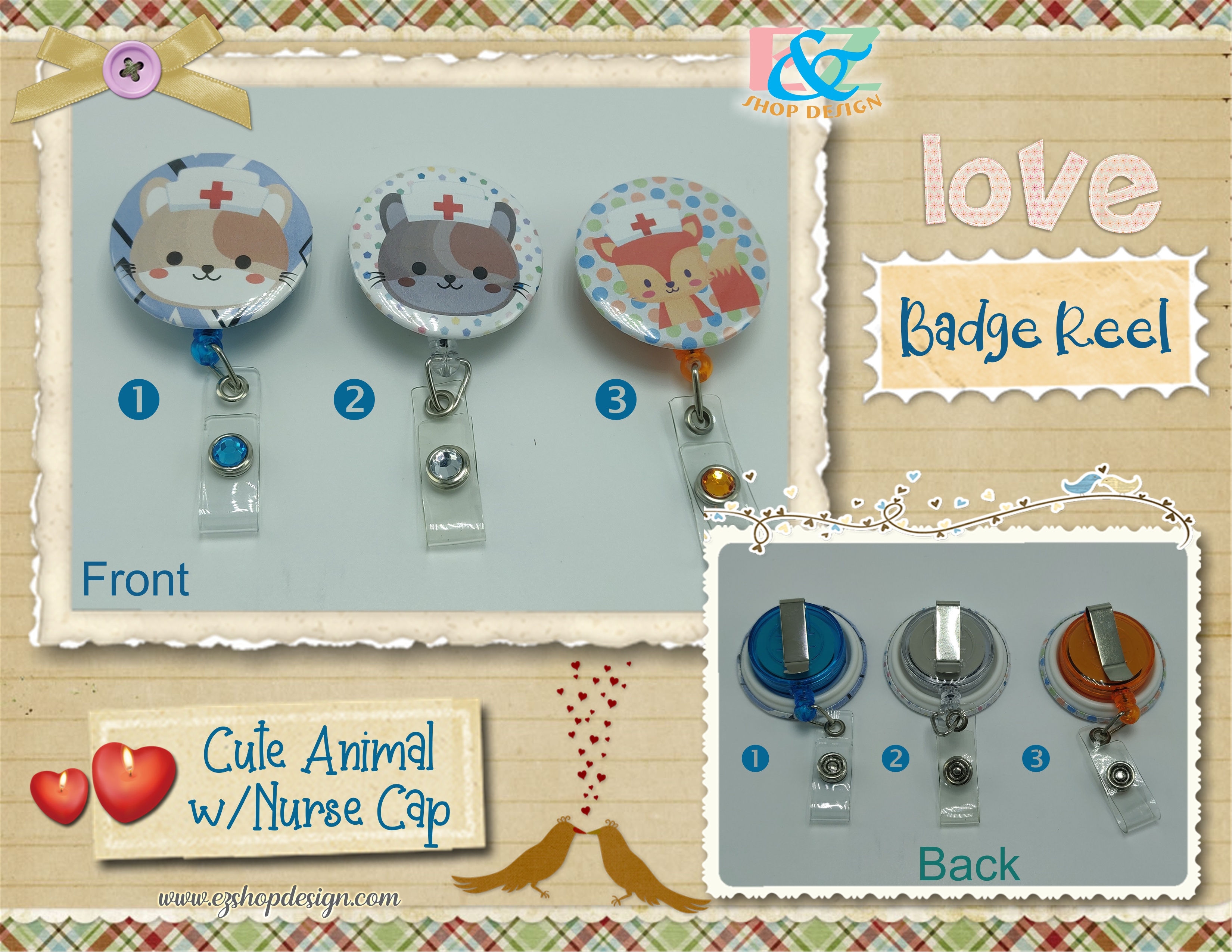 Retractable Badge Reel Belt Clip ID Holder | Metal Swivel Clasp | Cat Nurse Cap