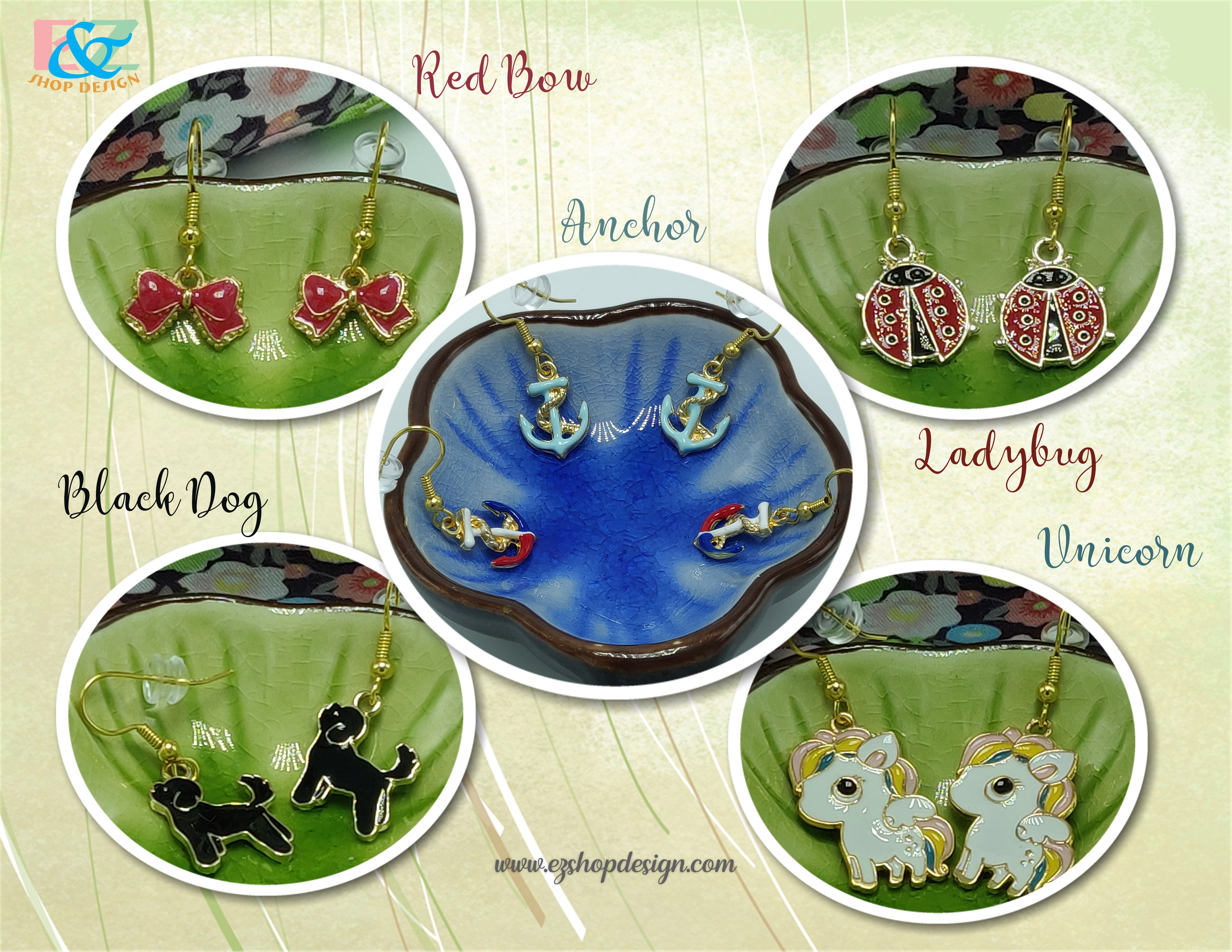 Gold-plated Stainless Steel Fish hook Ball Coil Dangling Earrings w/Stoppers