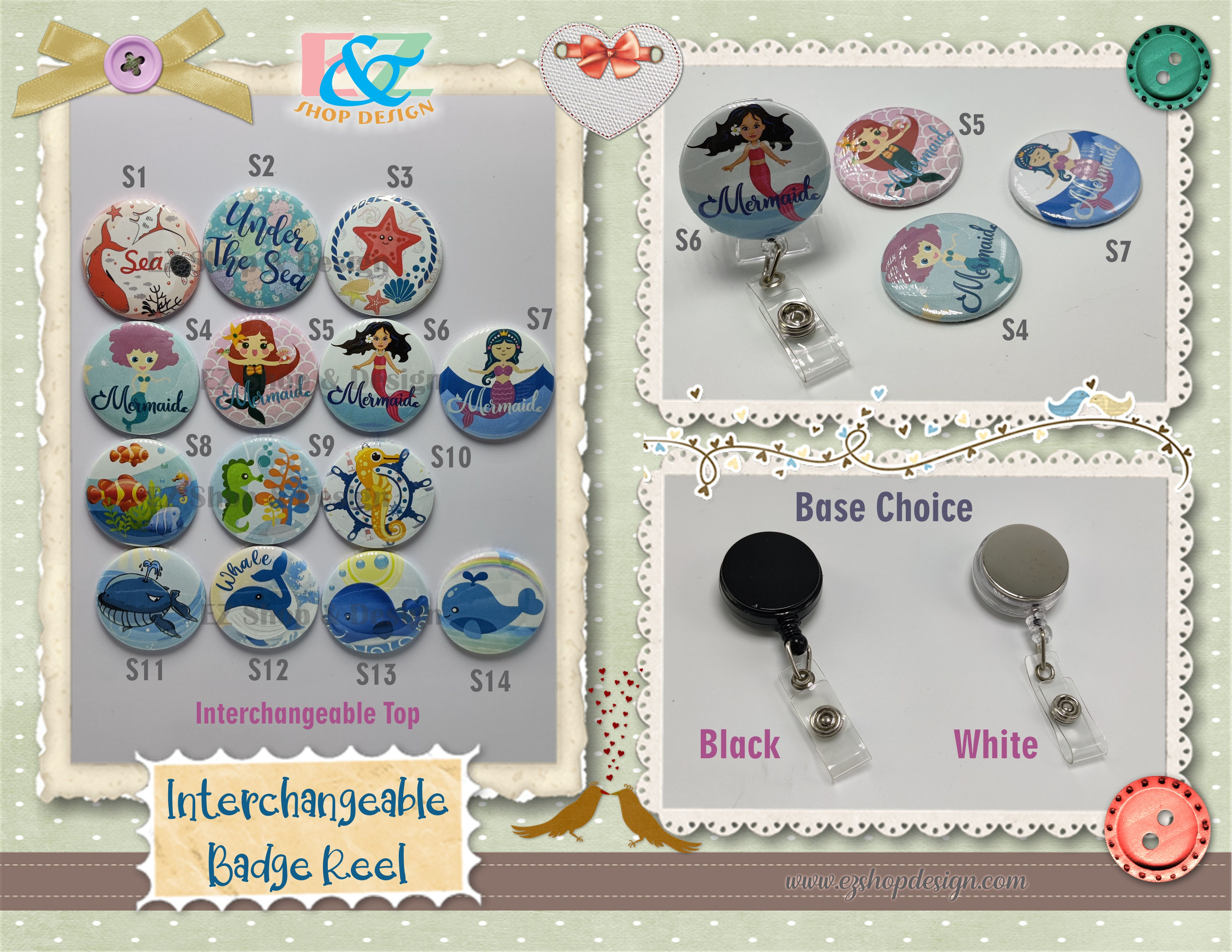 Magnetic Retractable Badge Reel | Belt Clip ID Holder Base | Top | Sea Creature