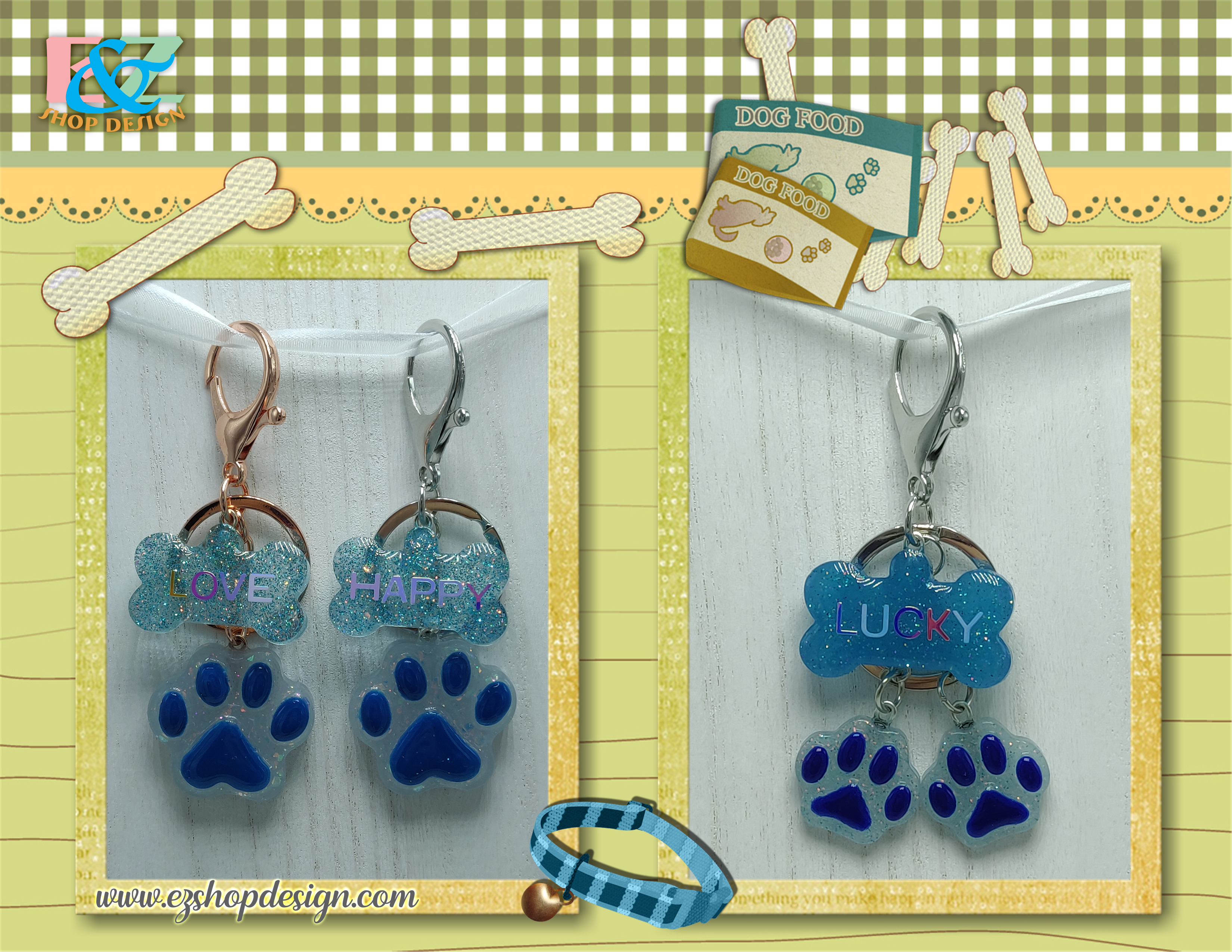 Dog Bone & Paw Print Keychain