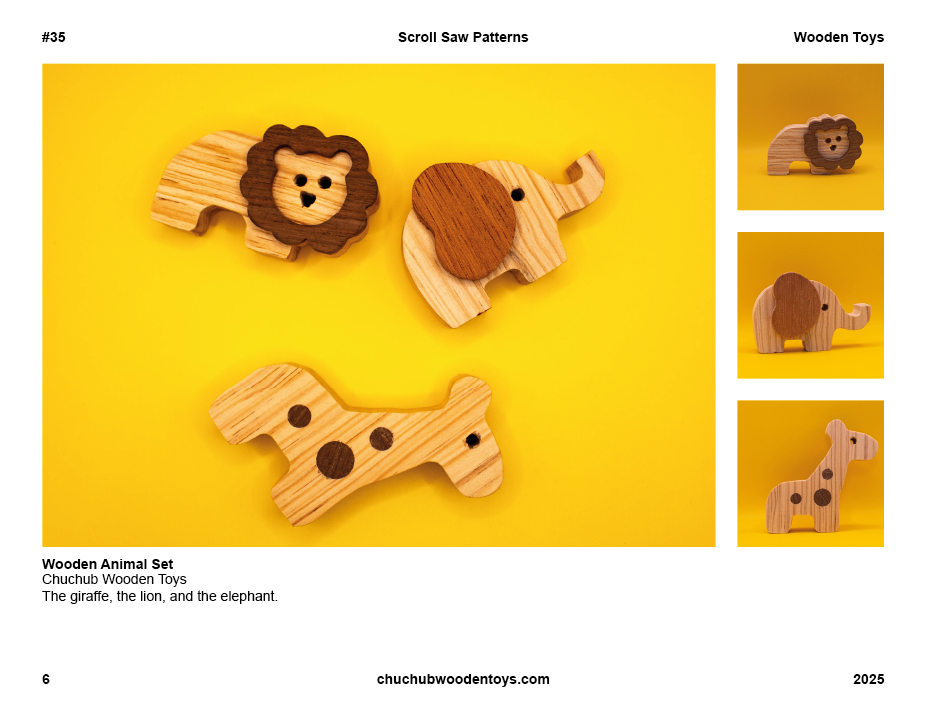 Thumbnail: 3x1 Wooden Toy Plans, Wooden Elephant, Giraffe and Lion, Download PDF & SVG