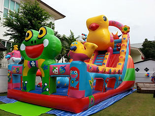 Compact small bouncy castle for toddlers at birthday party, soft play equipment by KidsPartyBKK.
