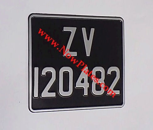 Black and Silver Pressed Motorcycle Plate with Medium No's + Border 200x180mm