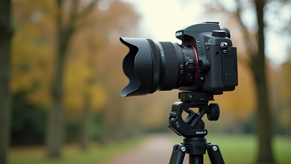 Close-up view of a camera on a tripod set up in a Sleaford park