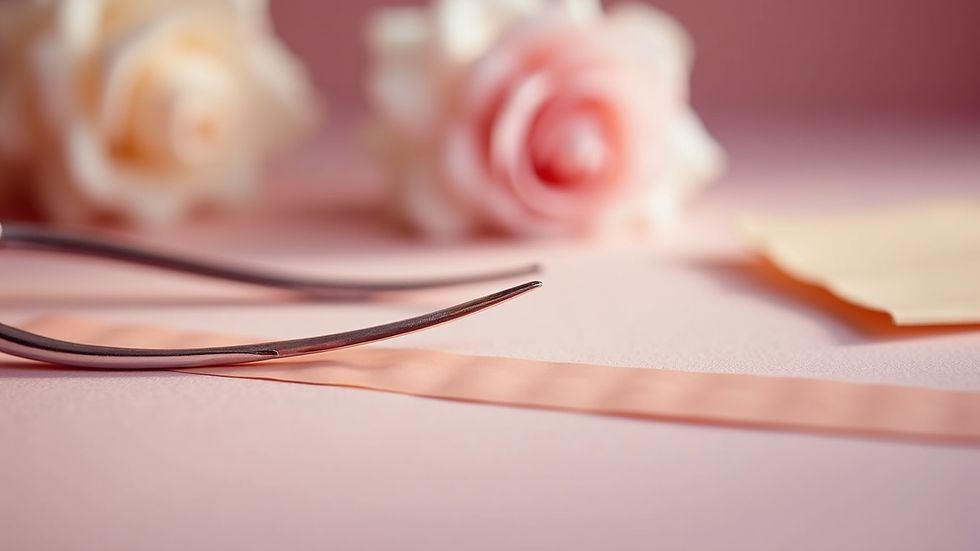 Eye-level view of a brow shaping tool and wax strips on a beauty counter