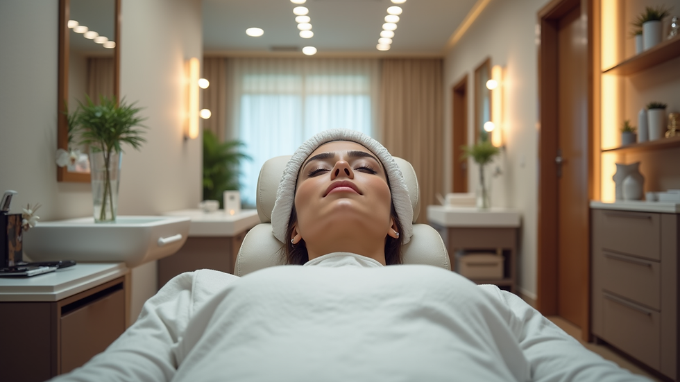 Eye-level view of a beauty salon treatment room with eyebrow shaping station