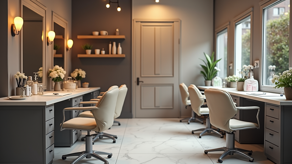High angle view of a beauty salon interior with eyebrow shaping stations