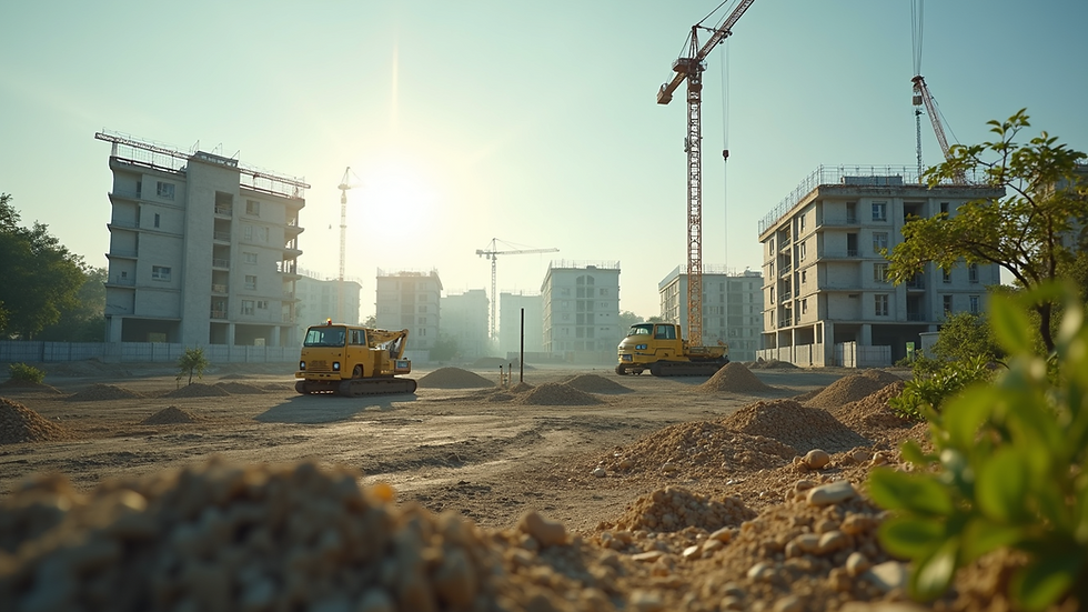 Wide angle view of a construction site with green initiatives