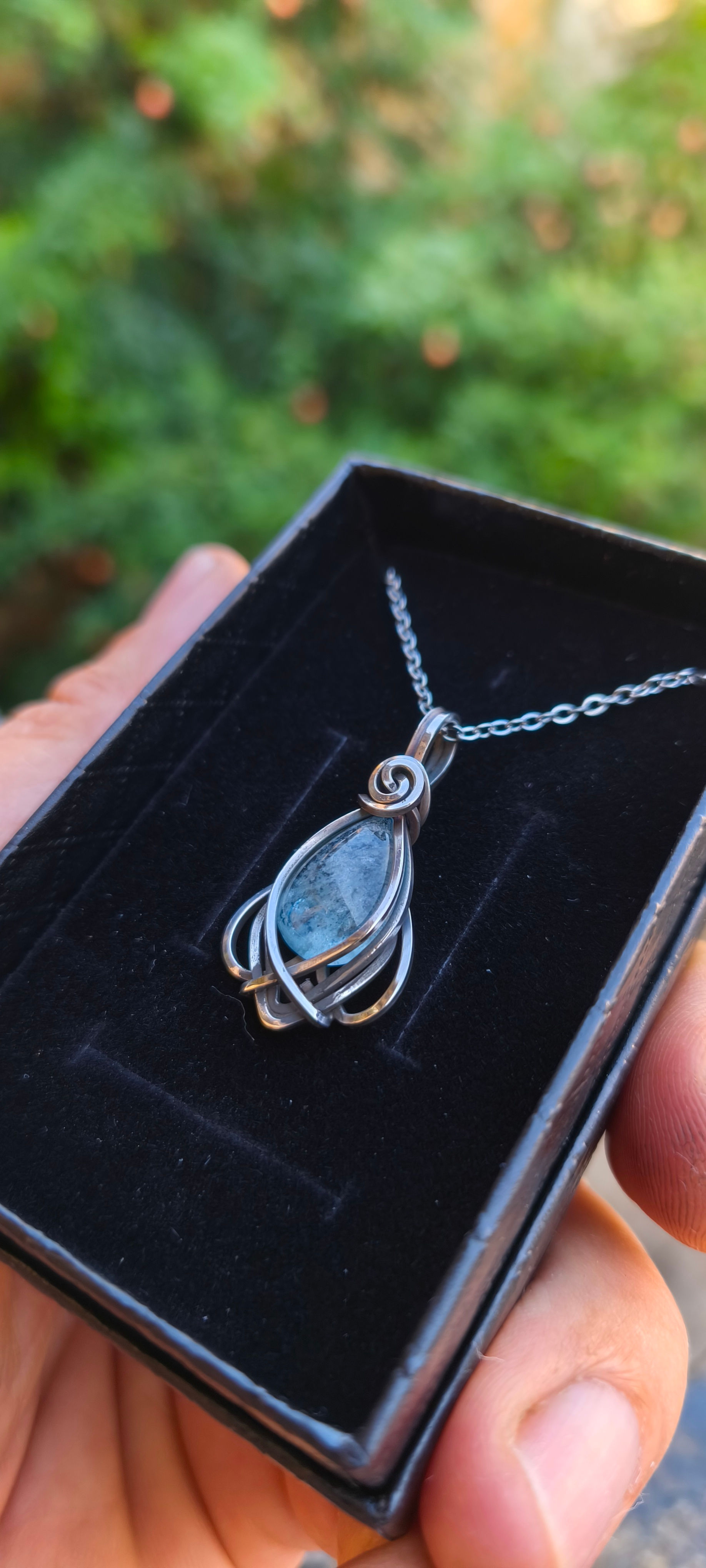 Pingente Elune - Água Marinha - Prata 950