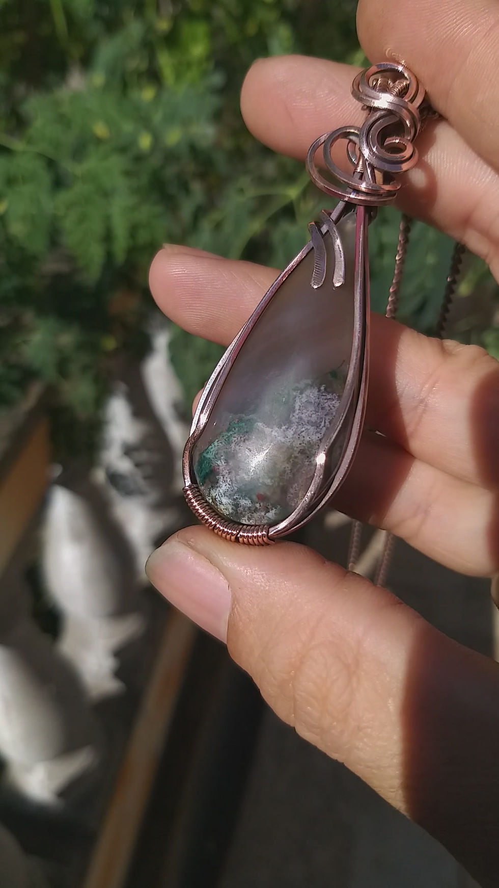 Miniatura: Ágata Musgo - Pingente - Cobre