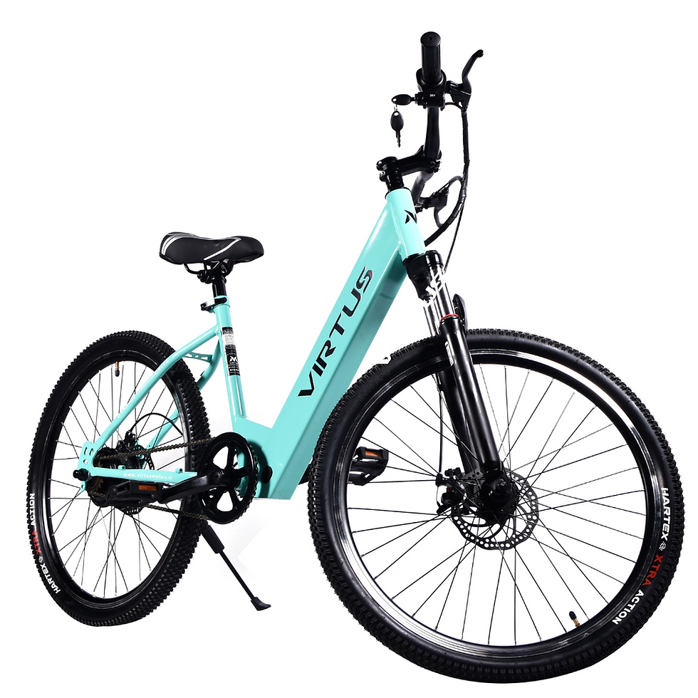 Eye-level view of Alpha A 26 electric cycle parked on a city street