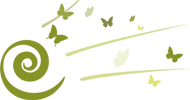 Logo: grüne Schmetterlinge und grüner Wirbel