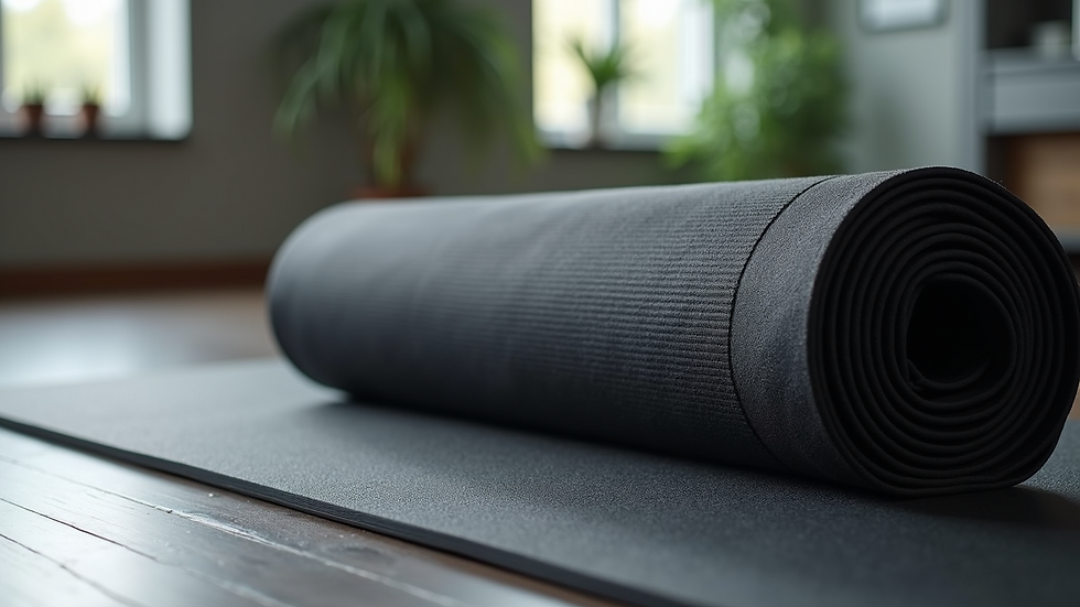 High angle view of a waist trainer rolled up on a fitness mat
