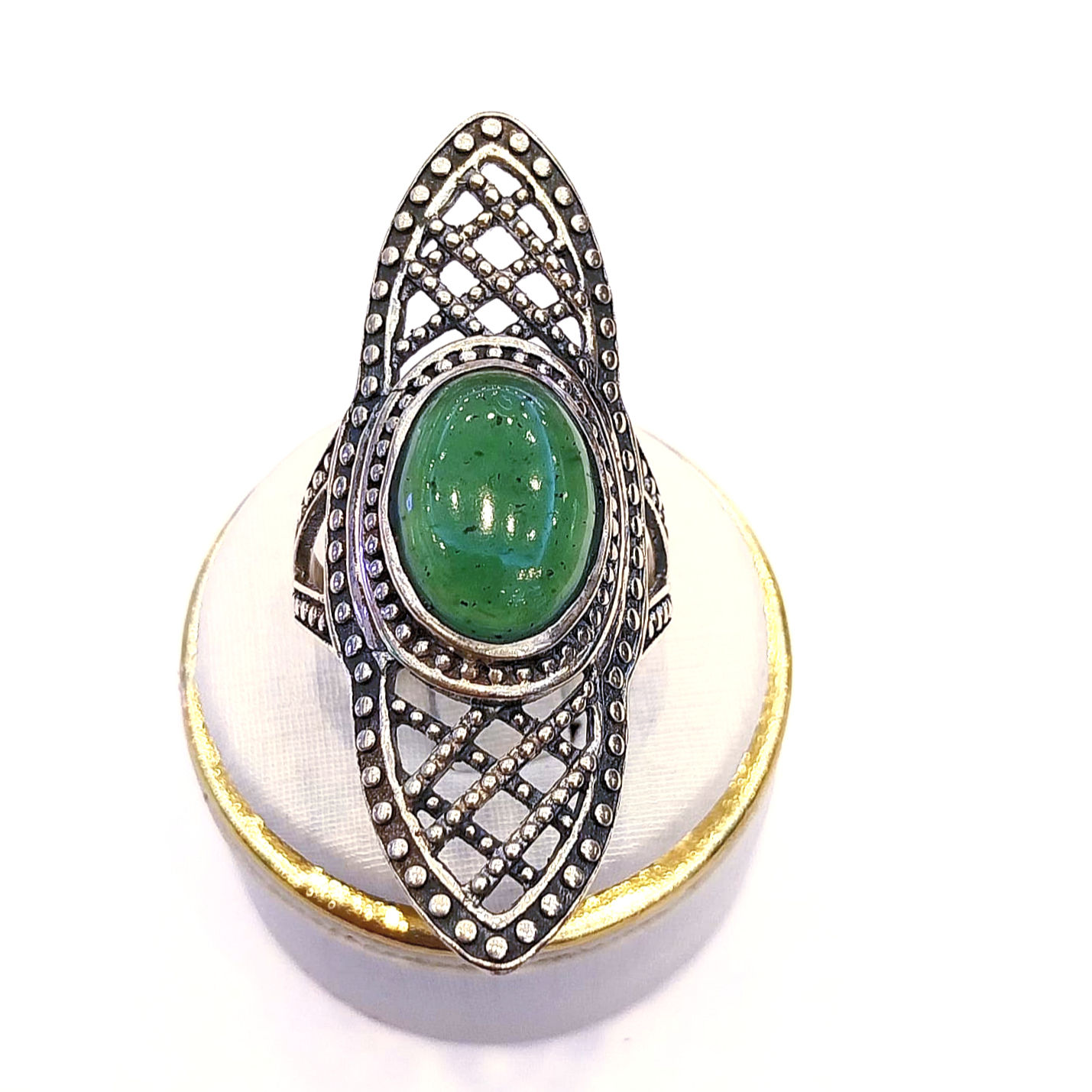 ANEL PRATA COM JADE NEFRITA