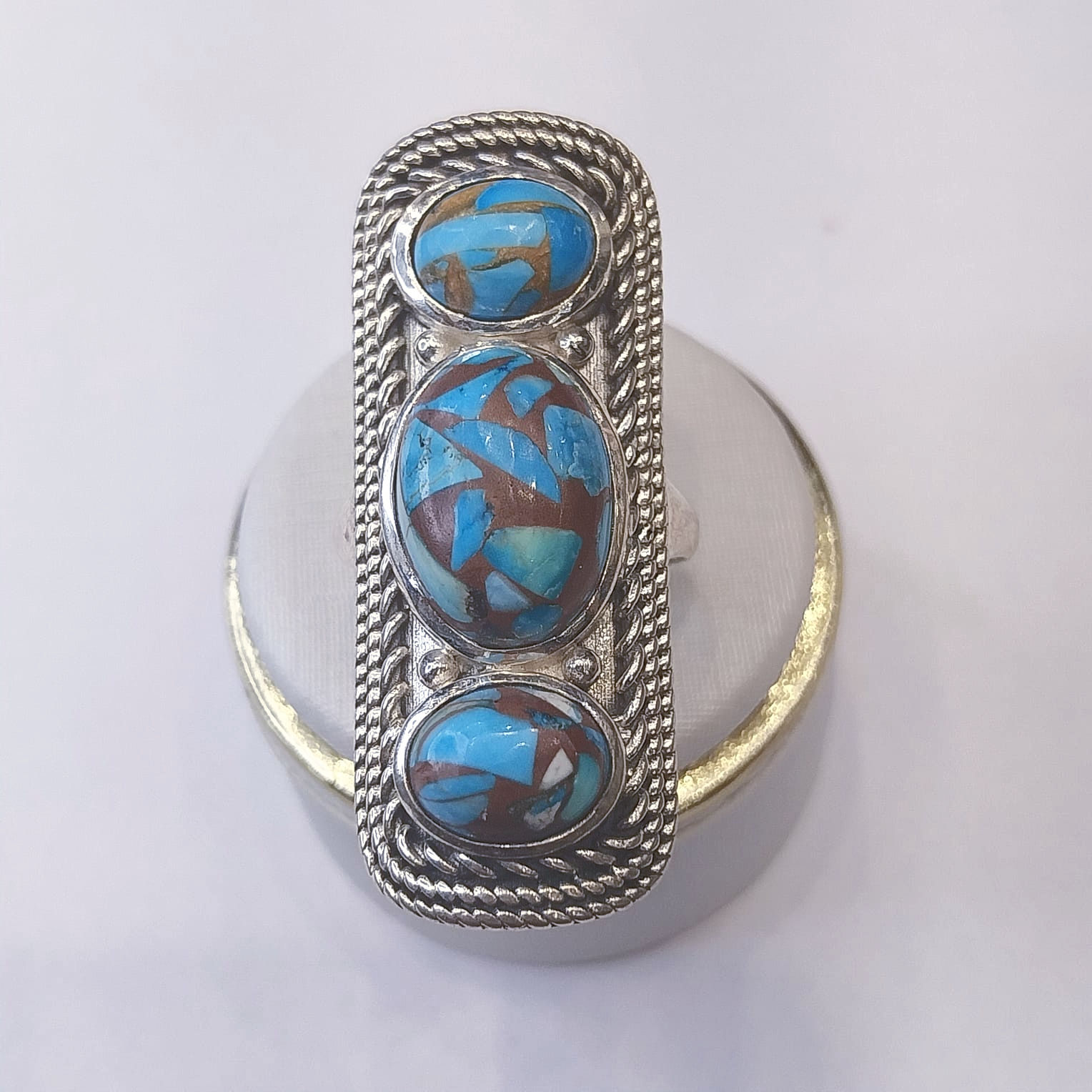 ANEL PRATA COM TURQUESA