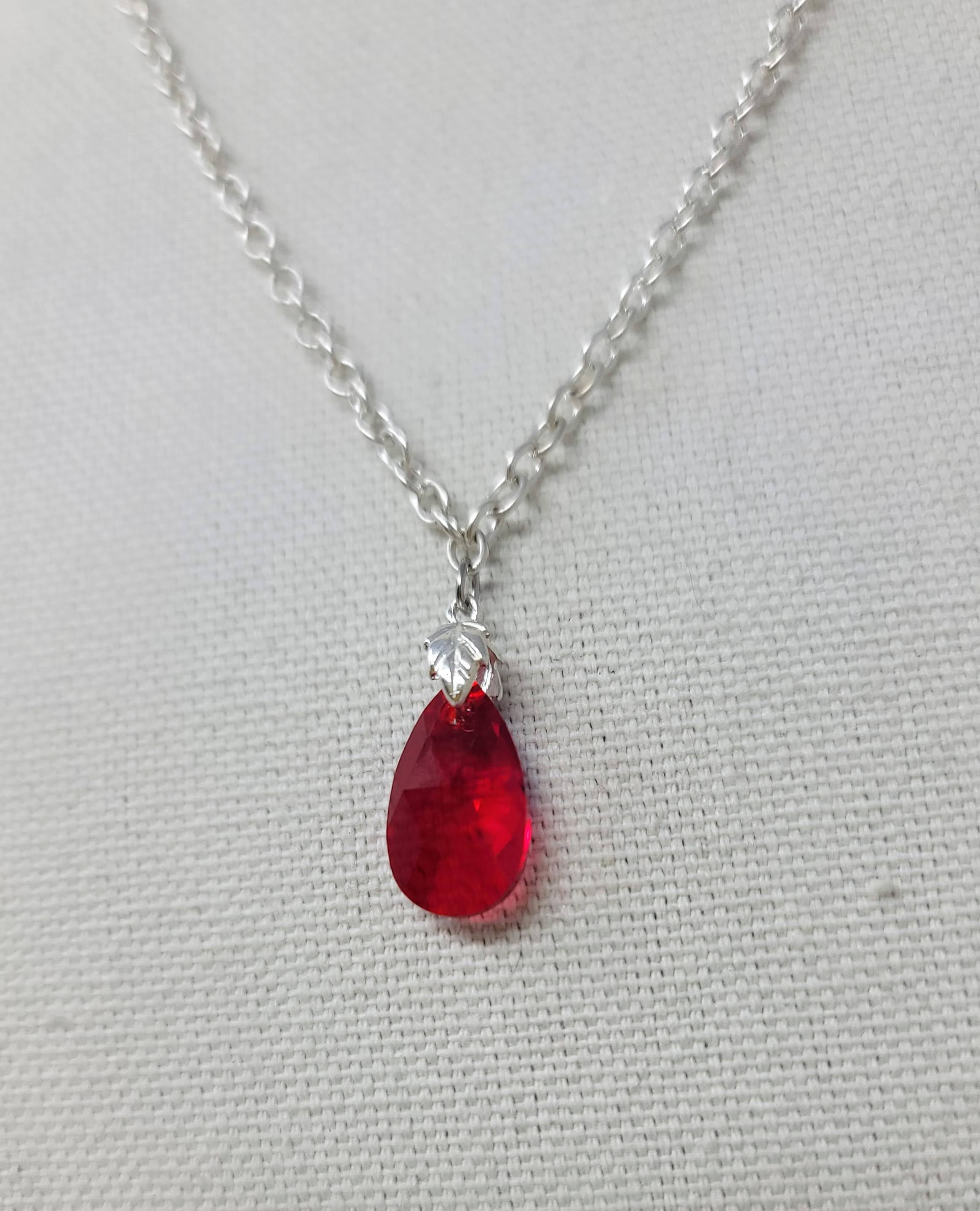 Striking Red Glass Pendant on Silver Chain