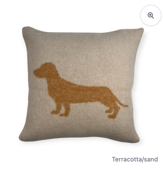 Wollen kussen met teckelmotief, terracotta