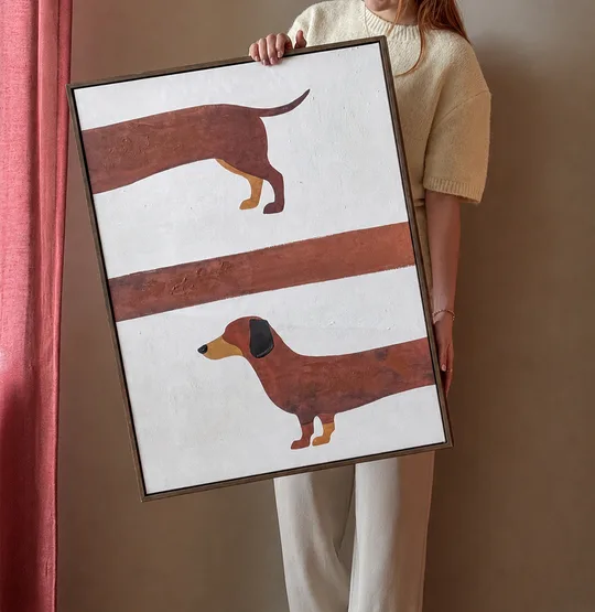 Print teckel Long Dog, minimalistische wanddecoratie 60 x 80 cm