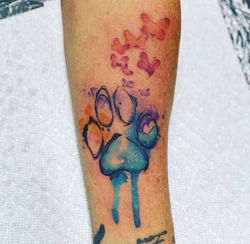 Watercolor Paw Print with Butterflies